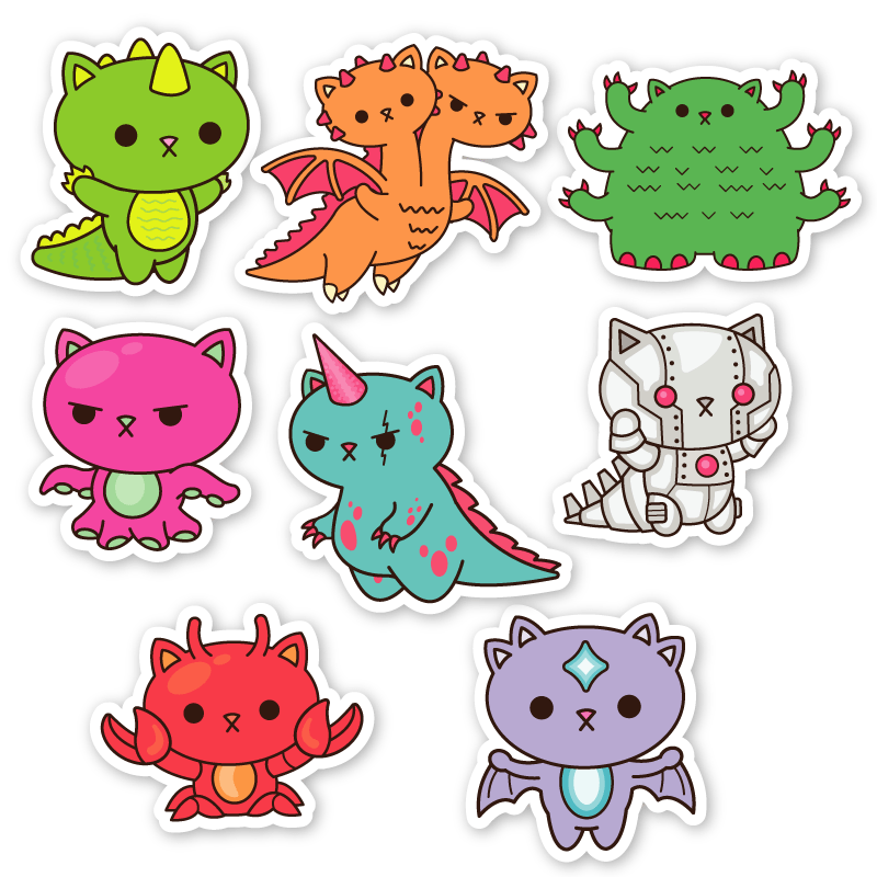 100% Soft Trash Kitties Stickers (4 to choose from) Kaiju Kitties Pack Kawaii Gifts