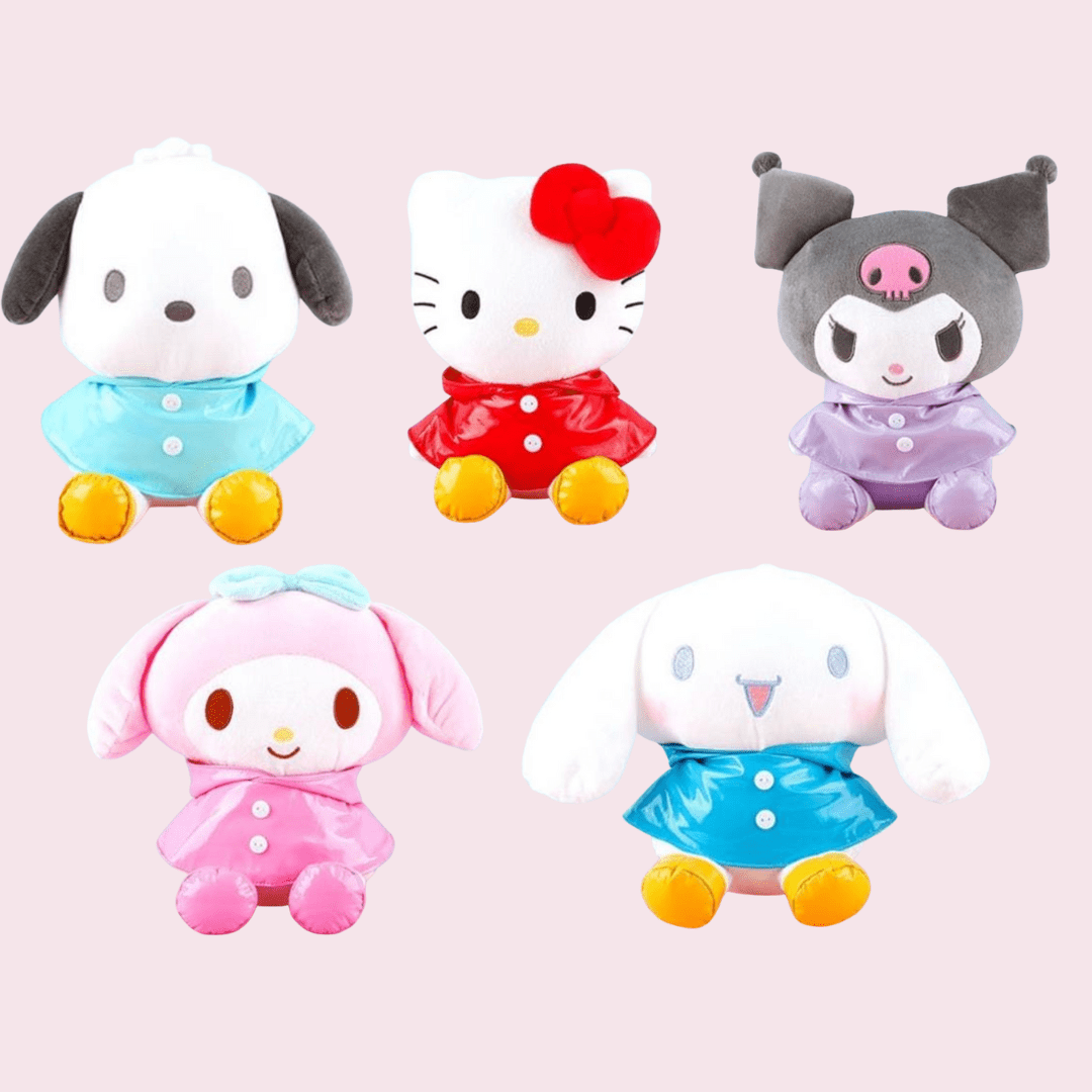 BeeCrazee Sanrio Rainy Day 10" Plushies in Rain Coats Collection Kawaii Gifts