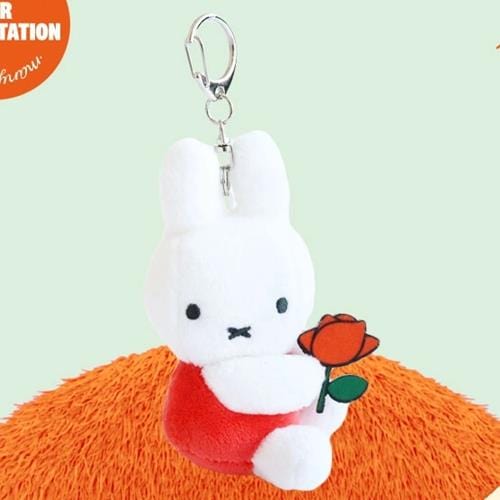 BeeCrazee Miffy 3" Plushie Mascot Keychain Series Orange Holding Rose Kawaii Gifts 8809644507249