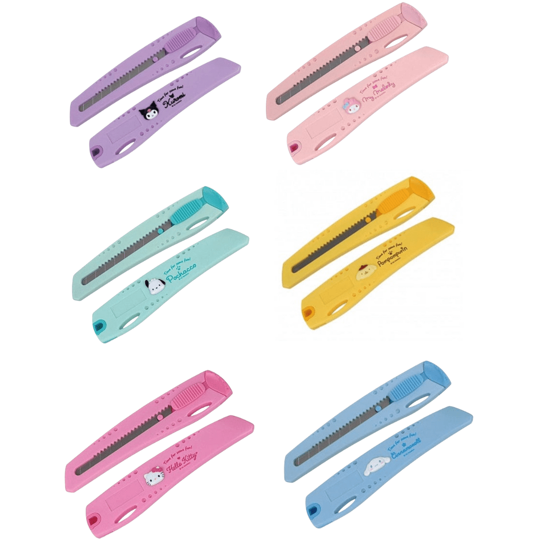 BeeCrazee Sanrio Friends Box Cutters Utility Knife: My Melody, Kuromi, Hello Kitty, Pochacco, Pompompurin, Cinnamoroll Kawaii Gifts