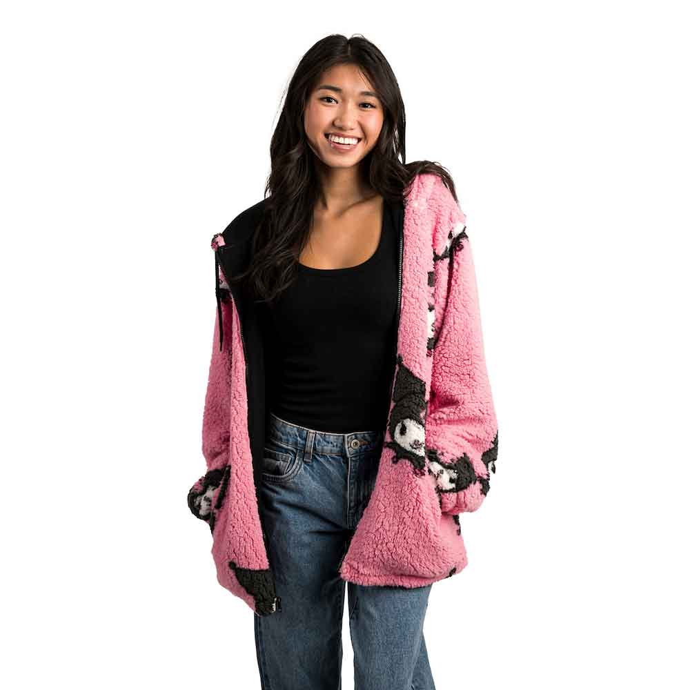 BioWorld Kuromi Sherpa Fleece Zip-Up Hoodies Kawaii Gifts
