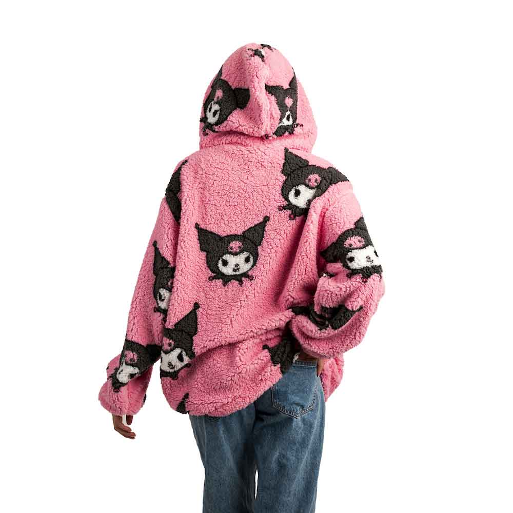 BioWorld Kuromi Sherpa Fleece Zip-Up Hoodies Kawaii Gifts