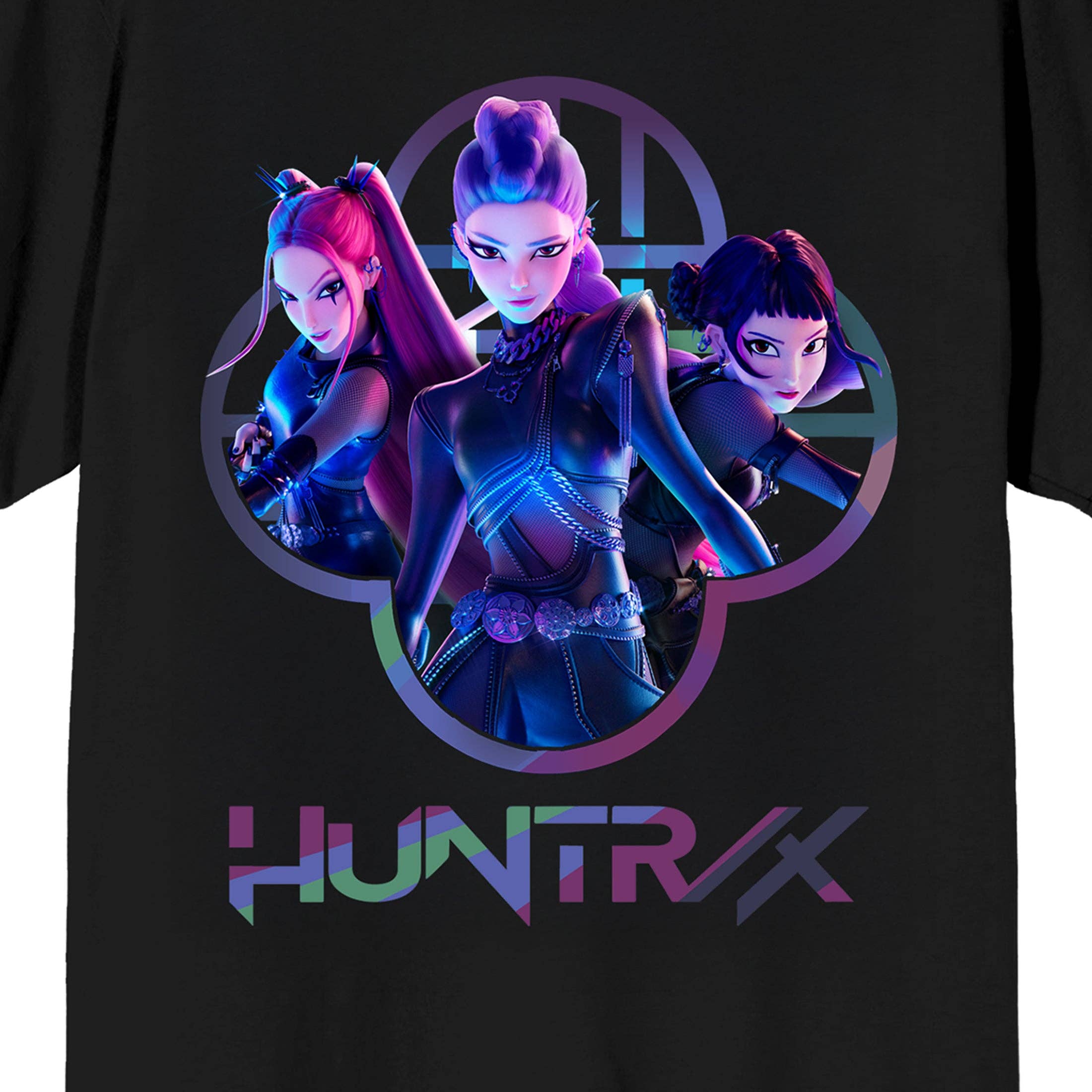 Bioworld Merchandising KPop Demon Hunters Huntrix Capture Color Adult Black Crew Neck Short Sleeve T-shirt Kawaii Gifts