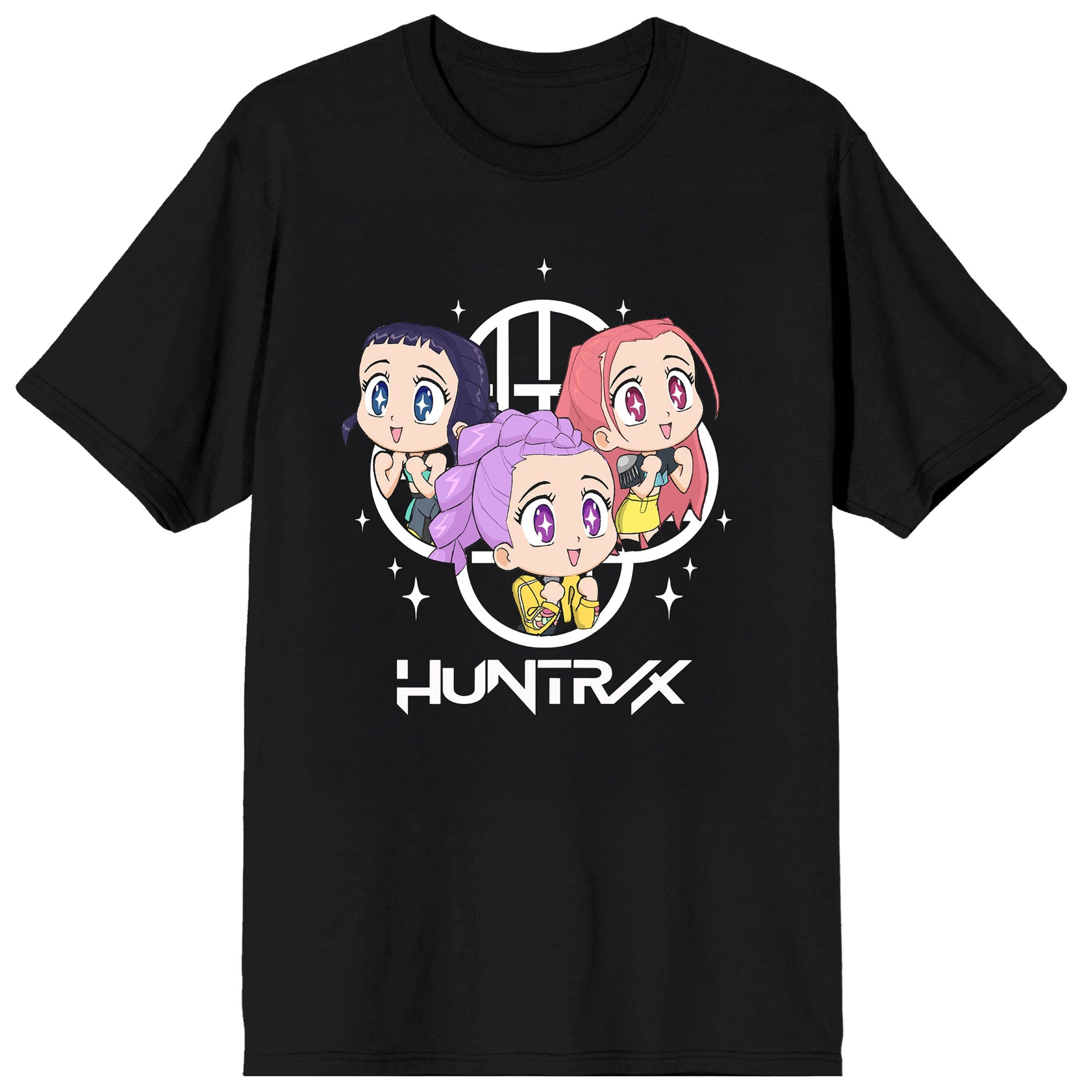 Bioworld Merchandising KPop Demon Hunters Huntrix Excited Kawaii on Black Short Sleeve Adult T Shirt Kawaii Gifts