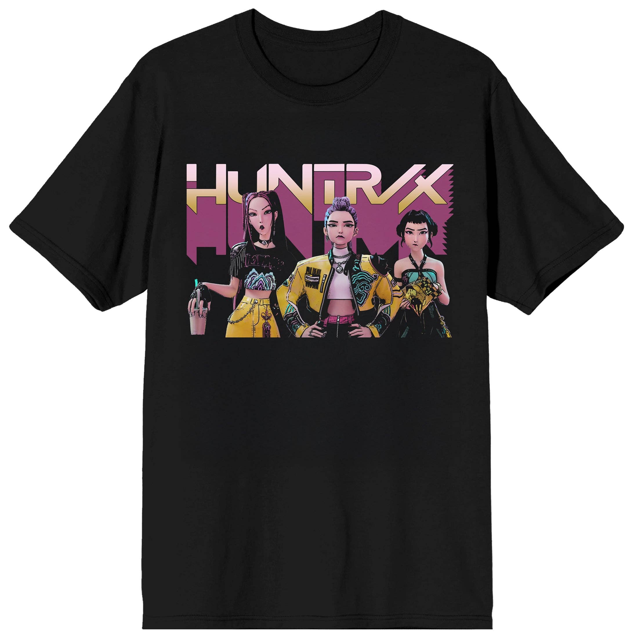 Bioworld Merchandising KPop Demon Hunters Huntrix Trio on Black Short Sleeve Adult T Shirt Kawaii Gifts
