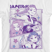 Bioworld Merchandising KPop Demon Hunters Panel Art Huntrix Youth White Crew Neck Short Sleeve T-shirt Kawaii Gifts