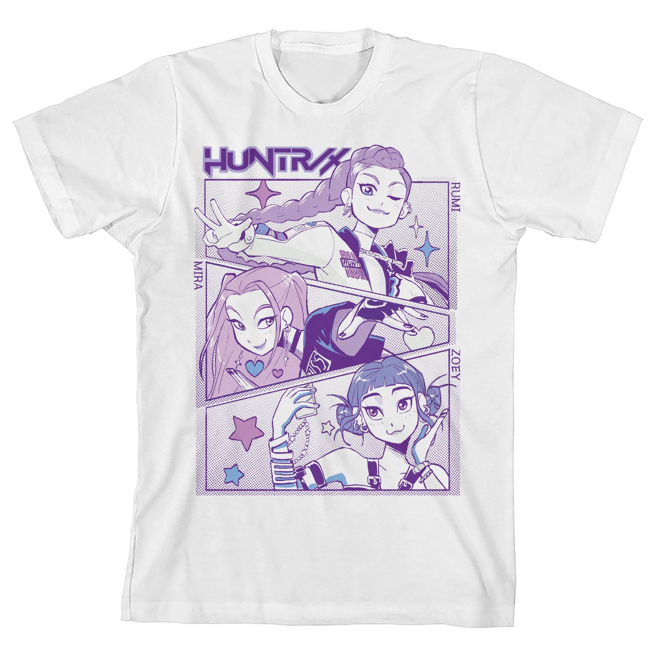 KPop Demon Hunters Panel Art Huntrix Youth White Crew Neck Short