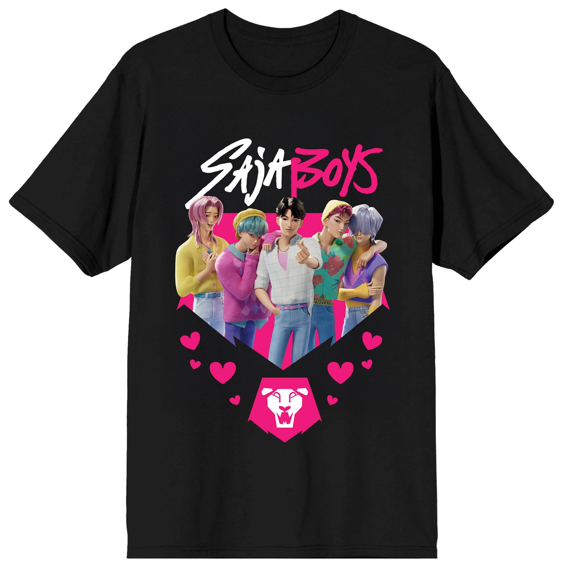 Bioworld Merchandising KPop Demon Hunters Saja Boys Heart on Black Short Sleeve Adult T Shirt Kawaii Gifts