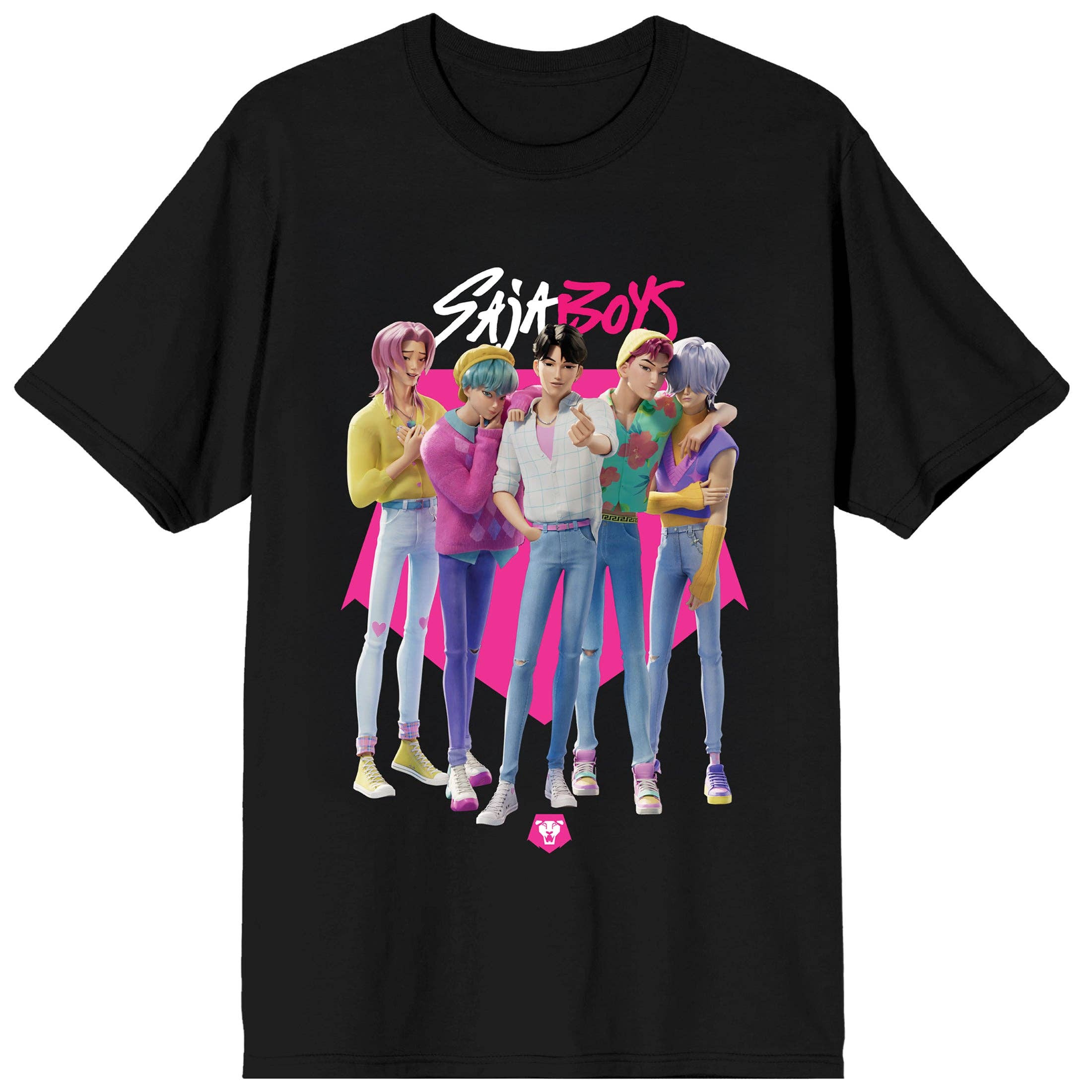 Bioworld Merchandising KPop Demon Hunters Saja Boys on Black Short Sleeve Adult T Shirt Kawaii Gifts