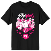 Bioworld Merchandising KPop Demon Hunters Saja Boys Pink and White on Black Short Sleeve Adult T Shirt Kawaii Gifts
