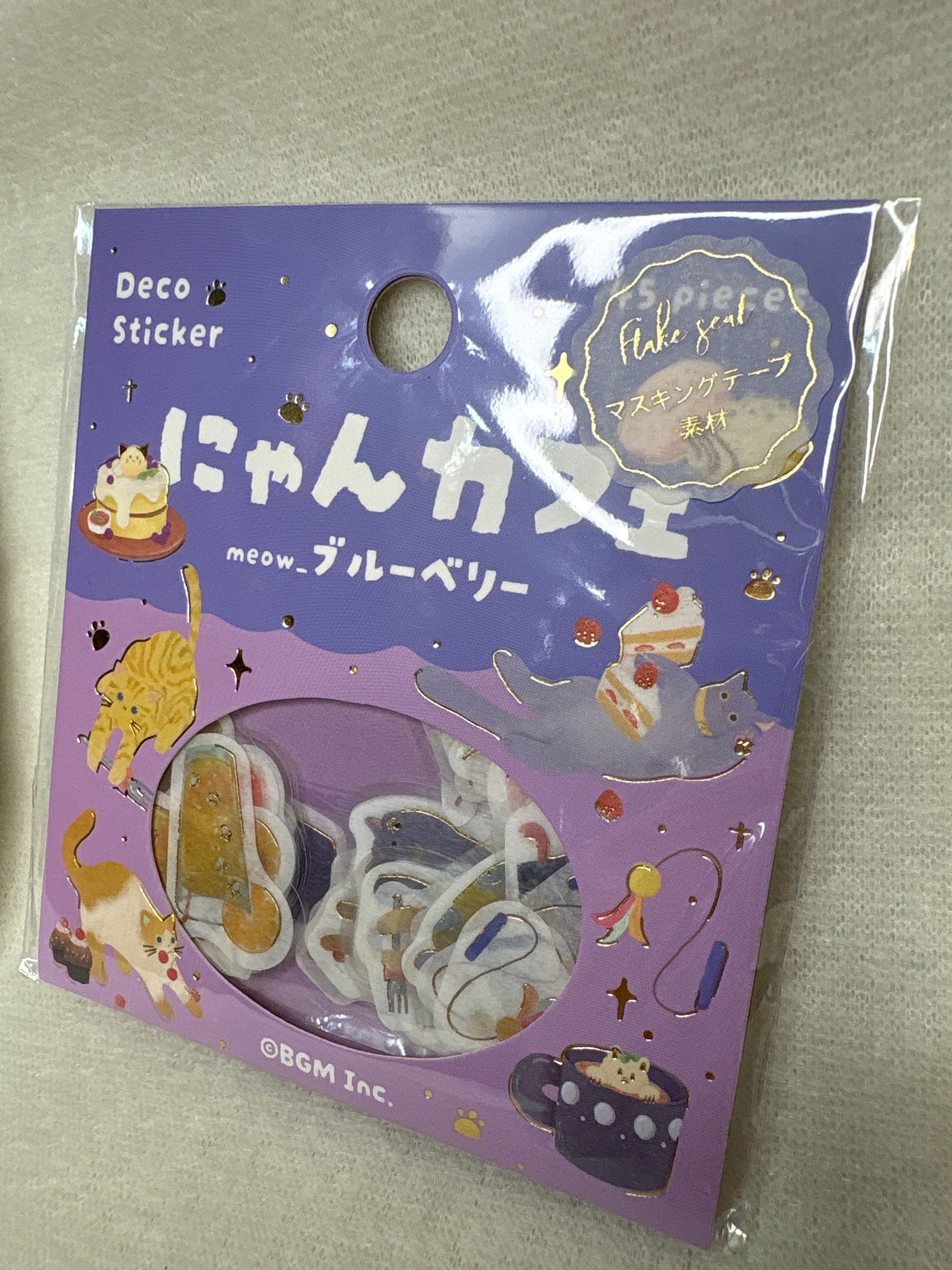 Spoon Inc BGM Washi Flake Stickers Nyan Cafe Blueberry Kawaii Gifts 4589435525006