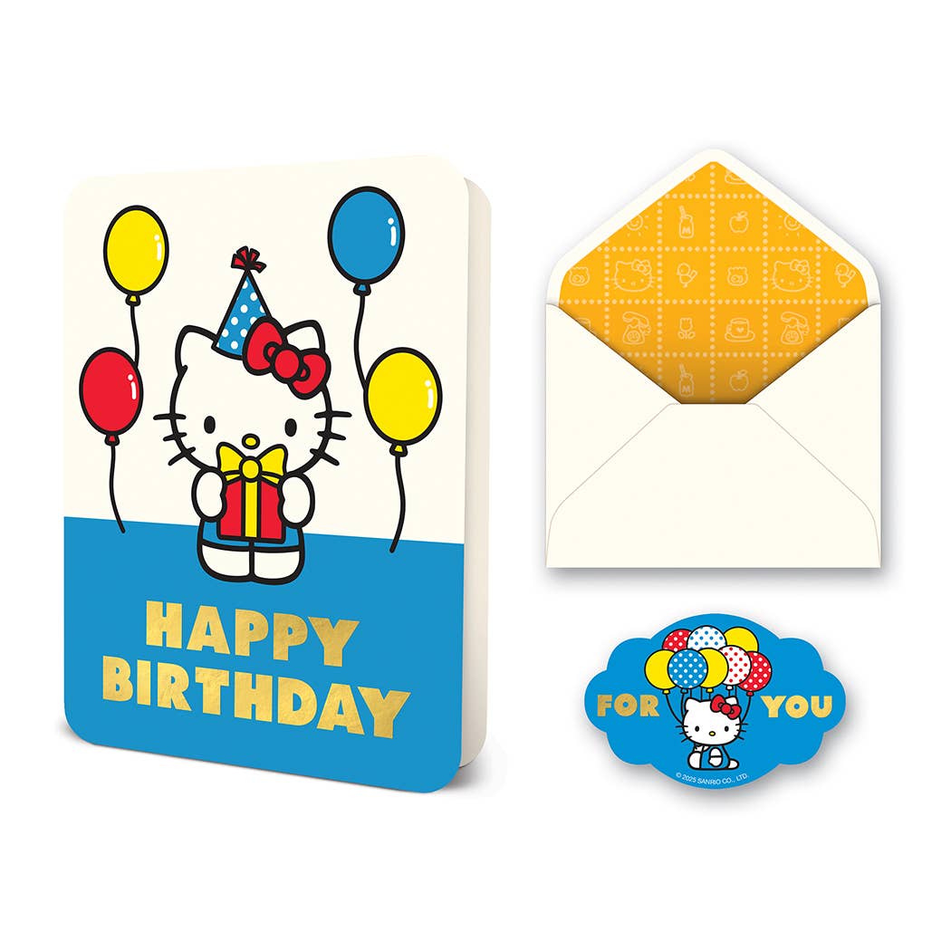 Retro Hello Kitty Happy Birthday Deluxe Blue Greeting Card