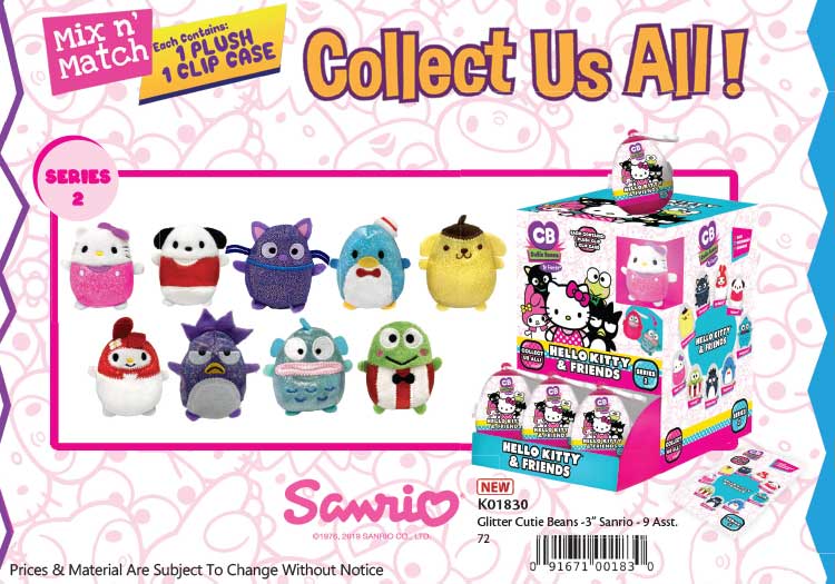 Fiesta Toys GLITTER CUTIE BEANS S.2 - 3 Inch SANRIO Friends Surprise Capsule with Clip Kawaii Gifts 091671001830
