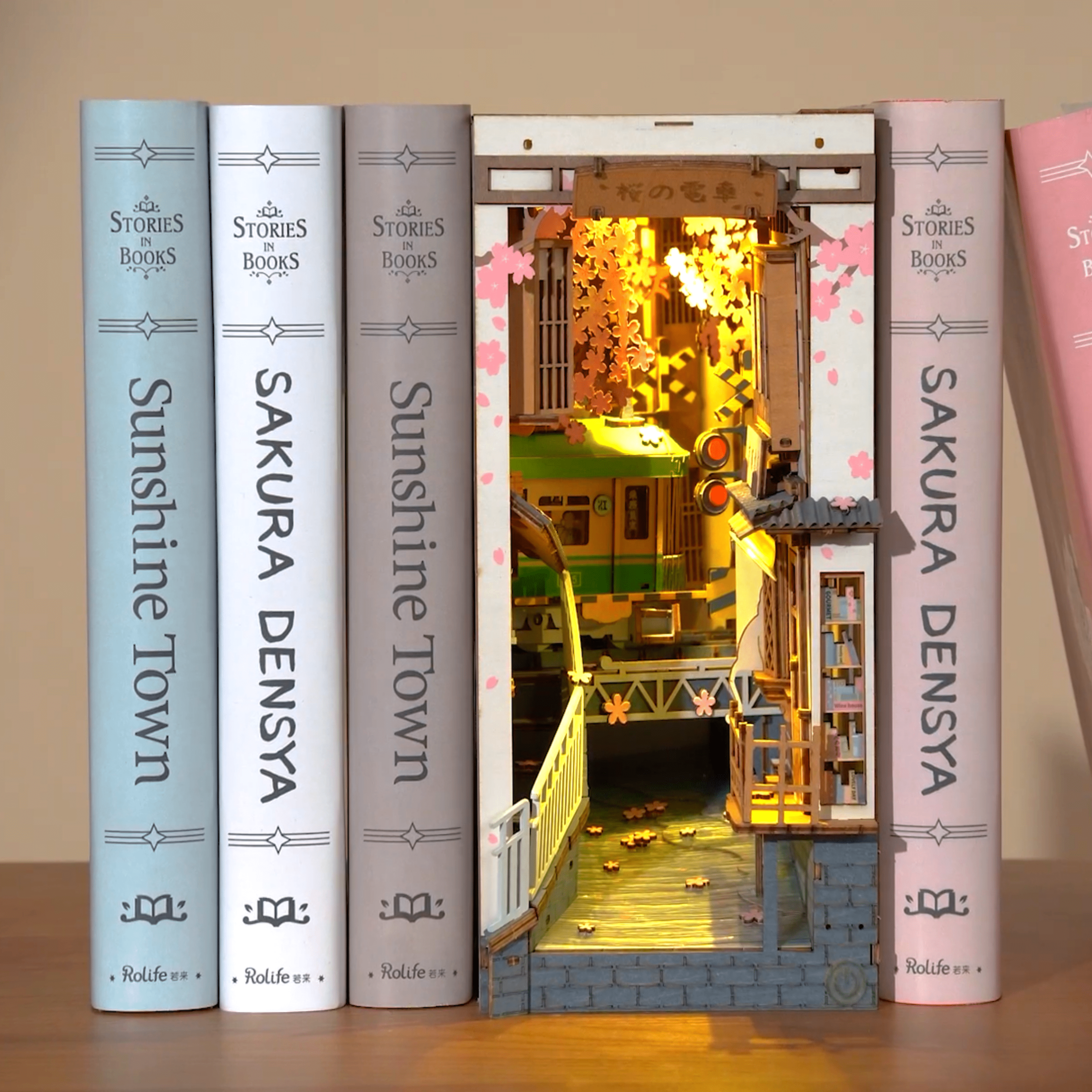 Hands Craft DIY Miniature House Book Nook Kit: Sakura Densya Kawaii Gifts 850026738841