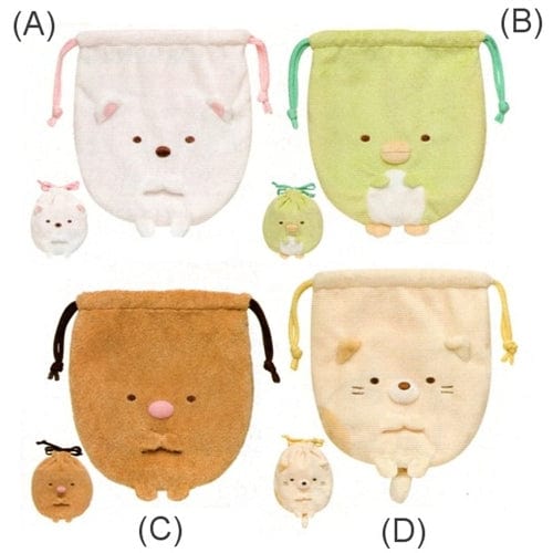 San-X Sumikko Gurashi "Things in the Corner" 6.7" Drawstring Plushy Pouch: (D) Cat