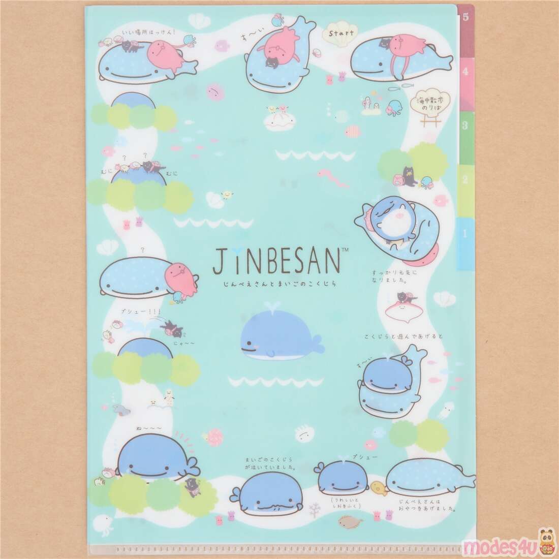 Kawaii Import Jinbesan 5-Index A4 Plastic File Folder Kawaii Gifts 4974413695633