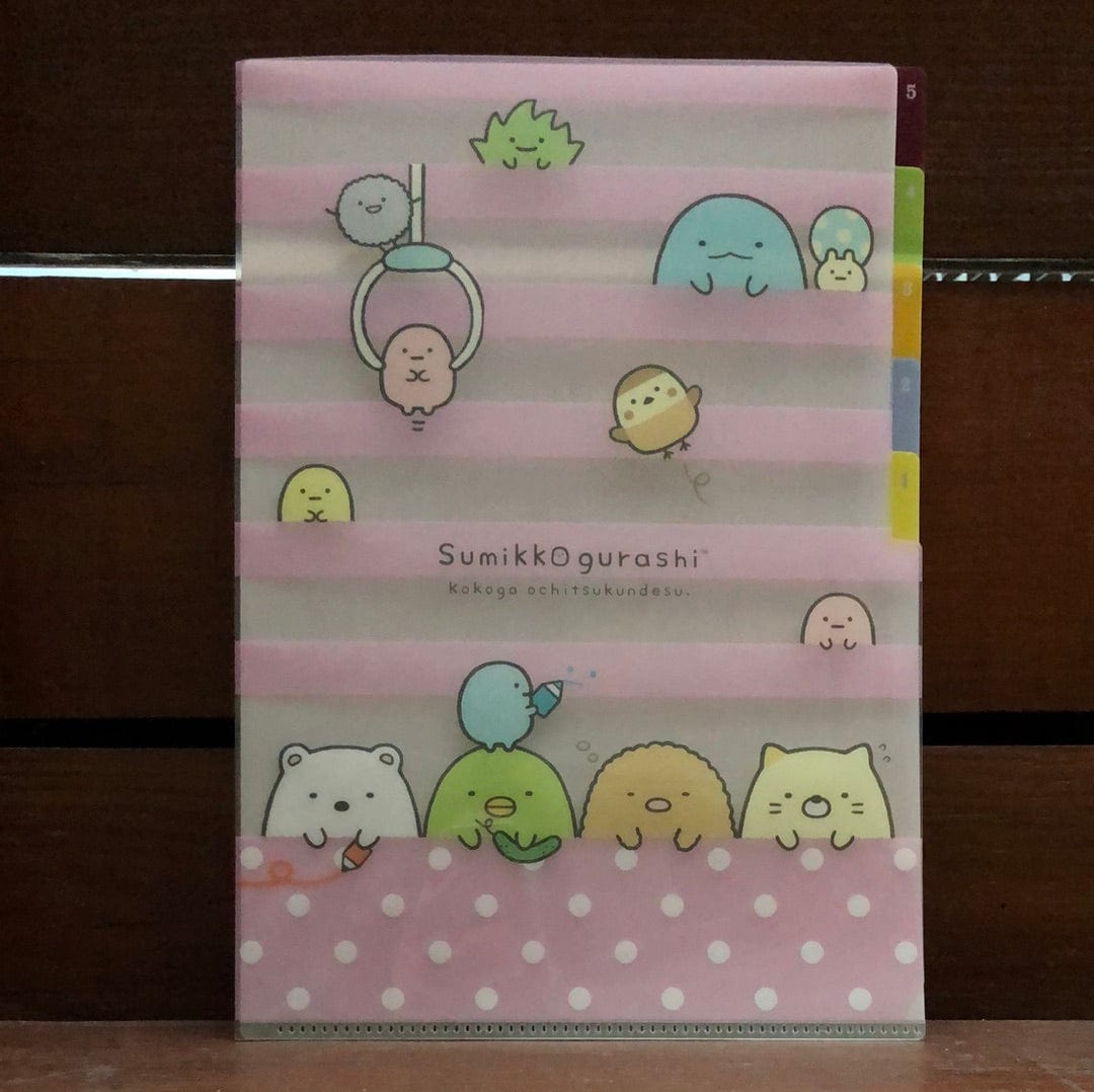 Kawaii Import Pink Stripes Sumikko Gurashi Claw Machine 5-Index A4 Plastic File Folder Kawaii Gifts 4974413670388