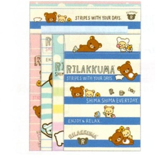 San-X Rilakkuma Shima Shima Everyday Quad Letter Set: Blue Stripes