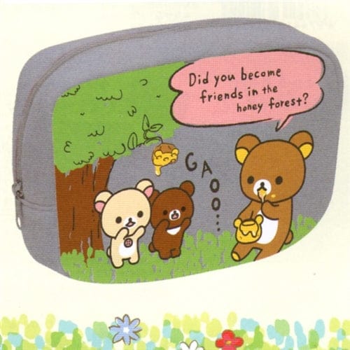 San-X Rilakkuma Relax Bear 6.7" Grey Jersey Pouch: Kogumachan & the Honey Forest
