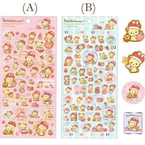 San-X Korilakkuma Strawberry Stickers with Metallic Accents