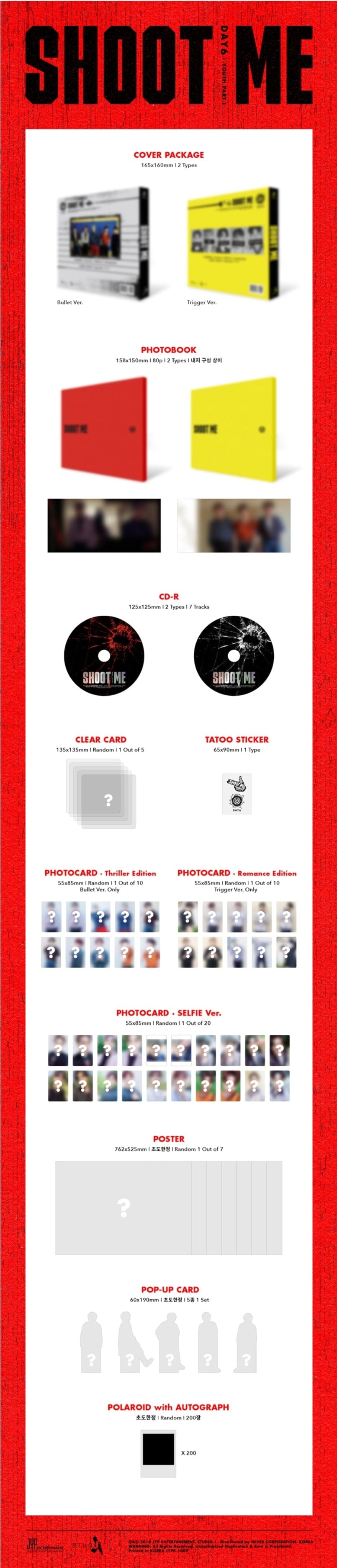 Korea Pop Store DAY6 - SHOOT ME : YOUTH PART 1 (3RD MINI ALBUM) Kawaii Gifts 8809440338221