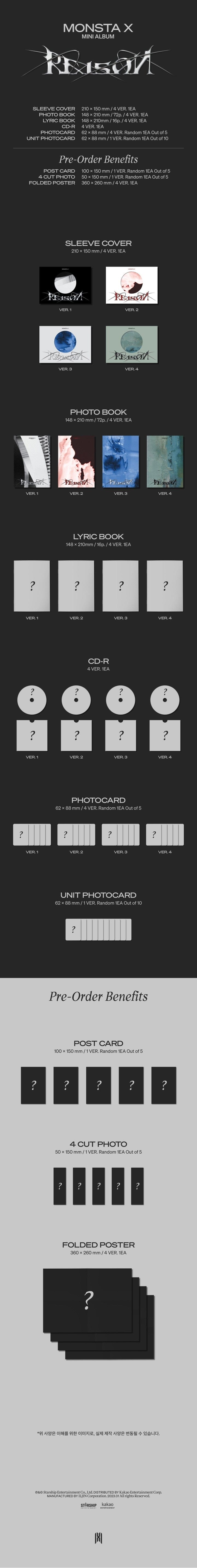 Korea Pop Store MONSTA X - Reason (12TH MINI ALBUM) Kawaii Gifts