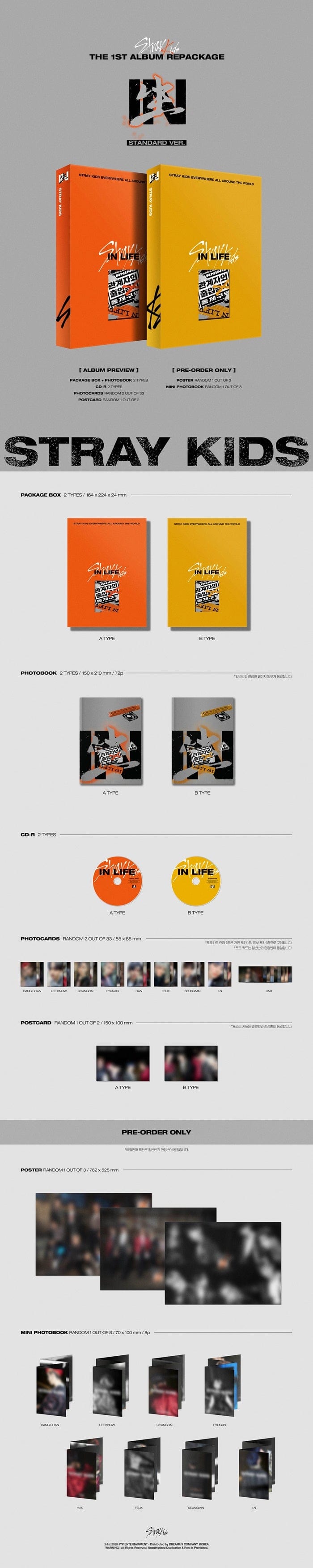 Korea Pop Store STRAY KIDS - VOL.1 REPACKAGE IN LIFE STANDARD VER. Kawaii Gifts 8809633189081