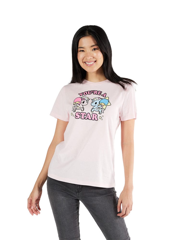 TKDK tokidoki You're a STAR Little Twin Stars Pink Tee Kawaii Gifts