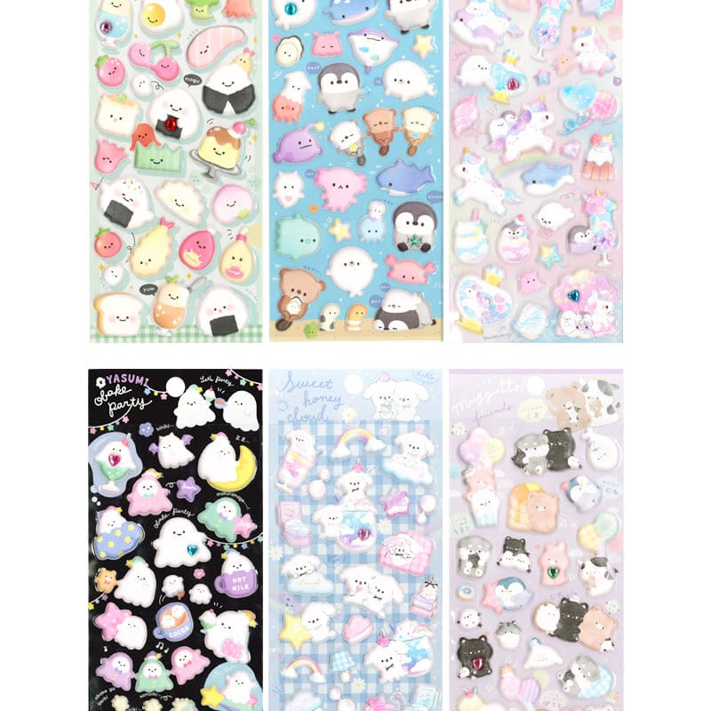 Banzai Living Glow in the Dark Puffy Stickers: Mogu Mogu Parade, Ocean Animals, Unicorn, Obake Party, Sweet Honey Cloud Pup, Muzzutoo Friends Kawaii Gifts
