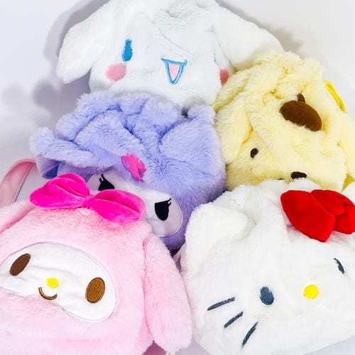 BeeCrazee Sanrio Friends Plushy Face Crossbody Bag: Cinnamoroll, Hello Kitty, Kuromi, My Melody Kawaii Gifts