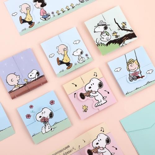 BeeCrazee Peanuts Snoopy Small Greeting Cards with Seal Stickers Kawaii Gifts