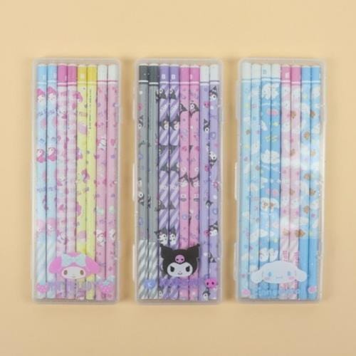 BeeCrazee Sanrio 8-Piece B Lead Pencil Set in Plastic Case: Cinnamoroll, Kuromi, My Melody Kawaii Gifts