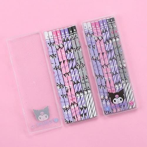 BeeCrazee Sanrio 8-Piece B Lead Pencil Set in Plastic Case: Cinnamoroll, Kuromi, My Melody Kuromi Kawaii Gifts 8809953242497