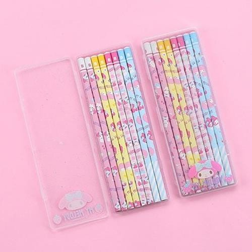 BeeCrazee Sanrio 8-Piece B Lead Pencil Set in Plastic Case: Cinnamoroll, Kuromi, My Melody My Melody Kawaii Gifts 8809953242480