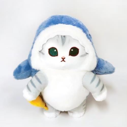 BeeCrazee Mofusand Gray Tabby Cat as Great White Shark Holding Prey Plushies Large 10" Kawaii Gifts 8809592547809