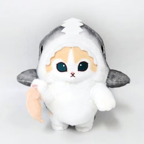 BeeCrazee Mofusand Red & Cream Cat as Saw Tooth Shark Holding Prey Plushies Large 10" Kawaii Gifts 8809592547816