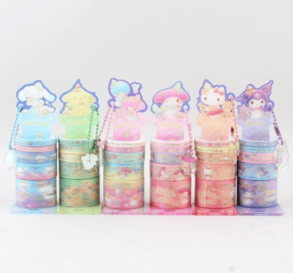 BeeCrazee Sanrio Friends All Stars Twinkle Washi Tapes & Tape Holder Keychain Set Kawaii Gifts
