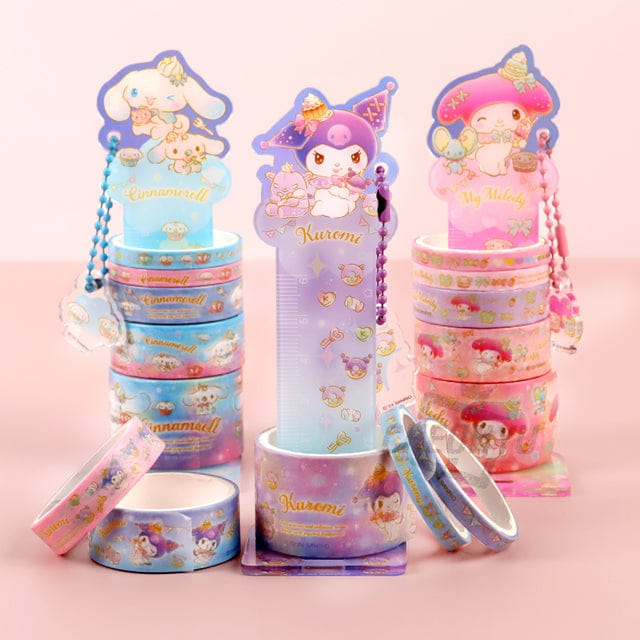 BeeCrazee Sanrio Friends All Stars Twinkle Washi Tapes & Tape Holder Keychain Set Kawaii Gifts