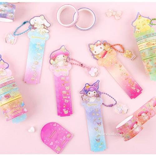 BeeCrazee Sanrio Friends All Stars Twinkle Washi Tapes & Tape Holder Keychain Set Kawaii Gifts
