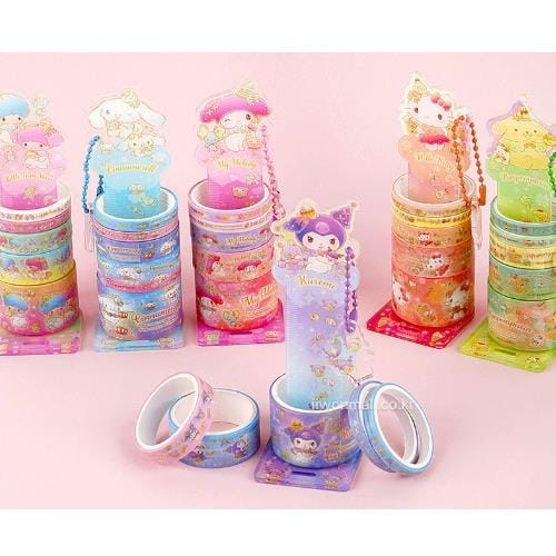 BeeCrazee Sanrio Friends All Stars Twinkle Washi Tapes & Tape Holder Keychain Set Kawaii Gifts