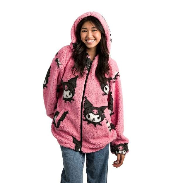 BioWorld Kuromi Sherpa Fleece Zip-Up Hoodies Kawaii Gifts