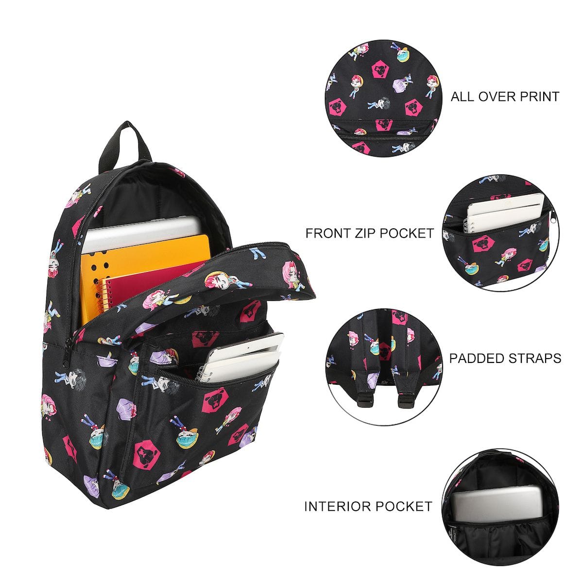 Bioworld Merchandising KPop Demon Hunters Chibi Saja Boys 16.5” Adult Full Sized Black Backpack Kawaii Gifts 198996635044