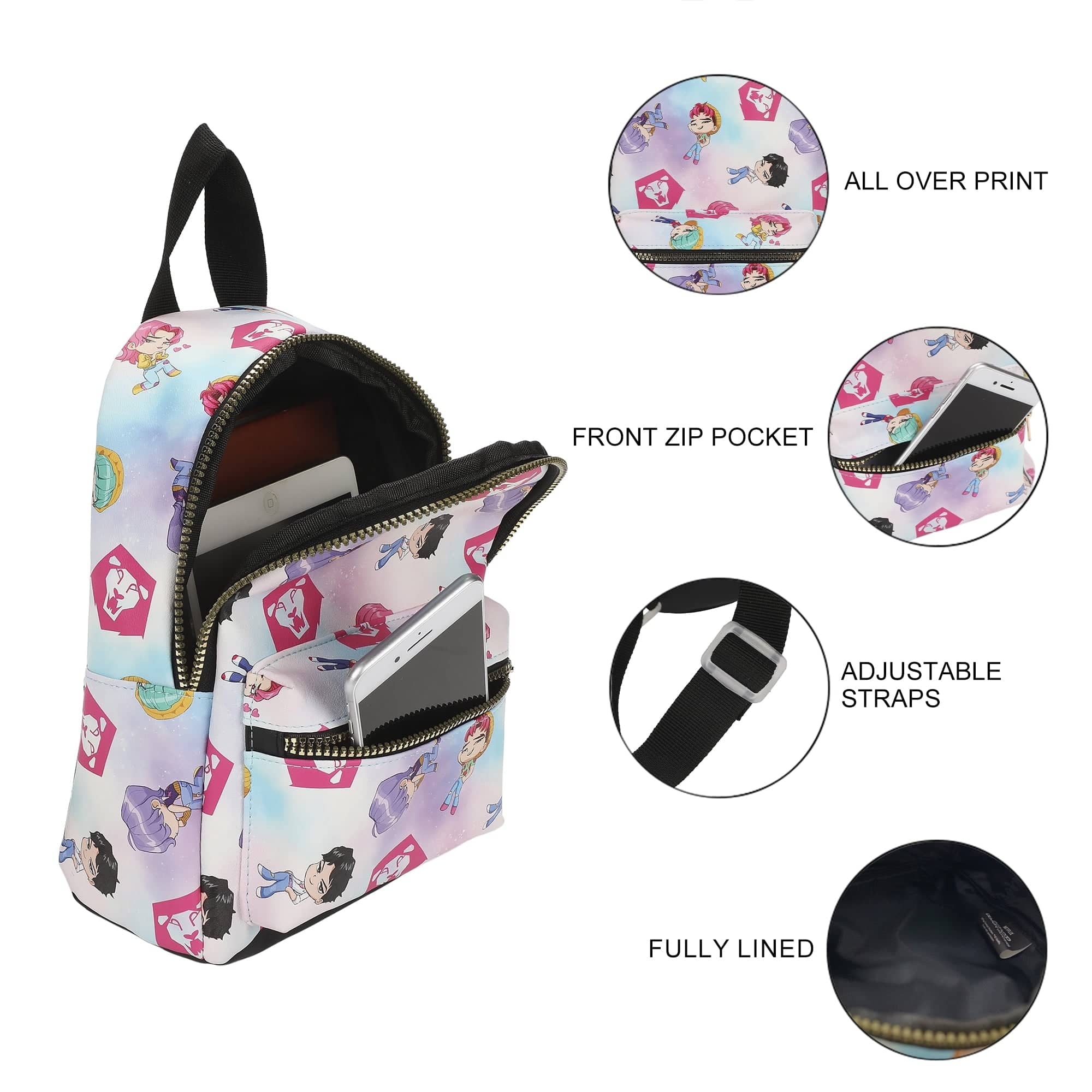 chibi mini backpack KPop Demon Hunters Chibi Saja 9" Adult Blue & Pink Mini Backpack