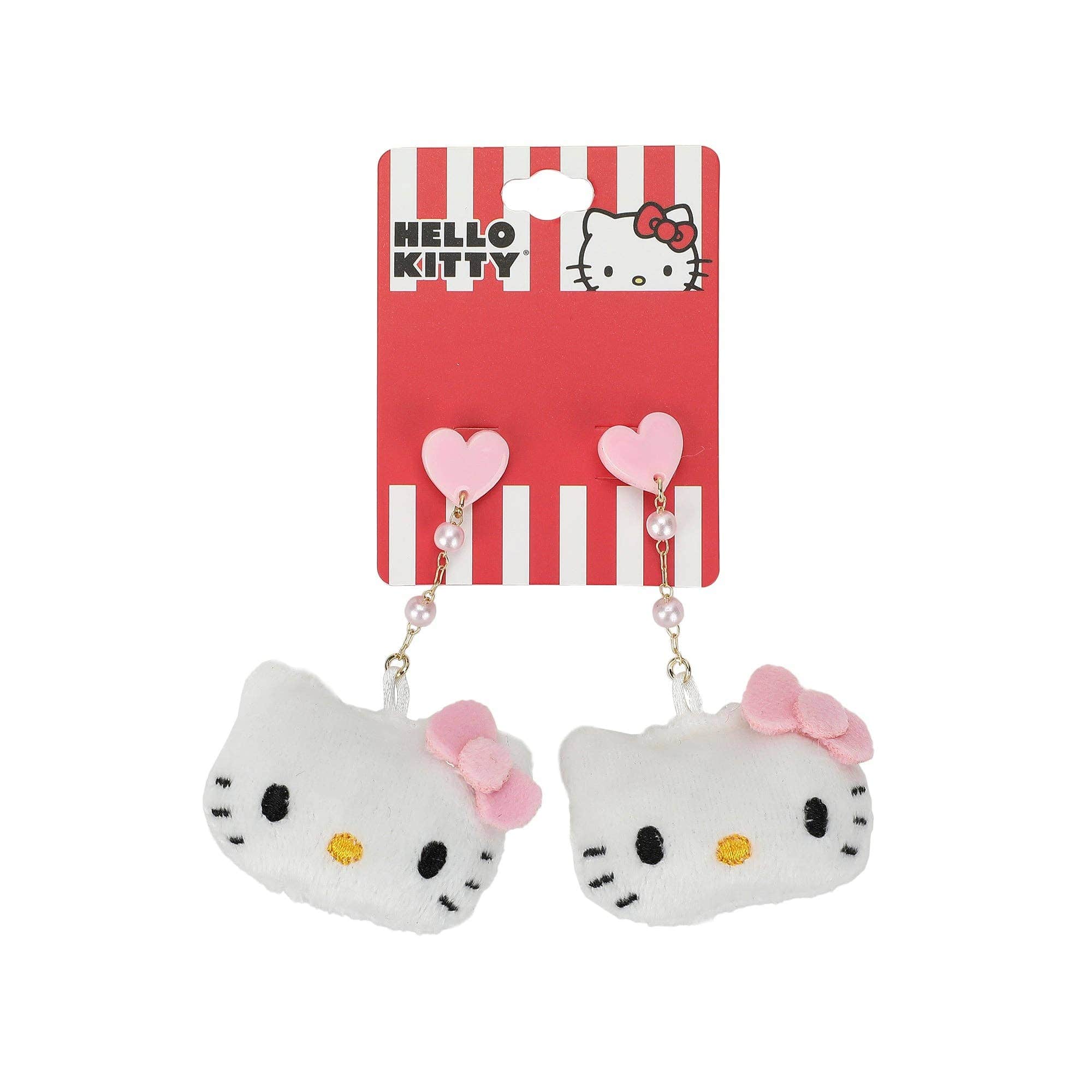 Bioworld Merchandising Hello Kitty Heart & Pearls Plush Earrings Kawaii Gifts 198996123121