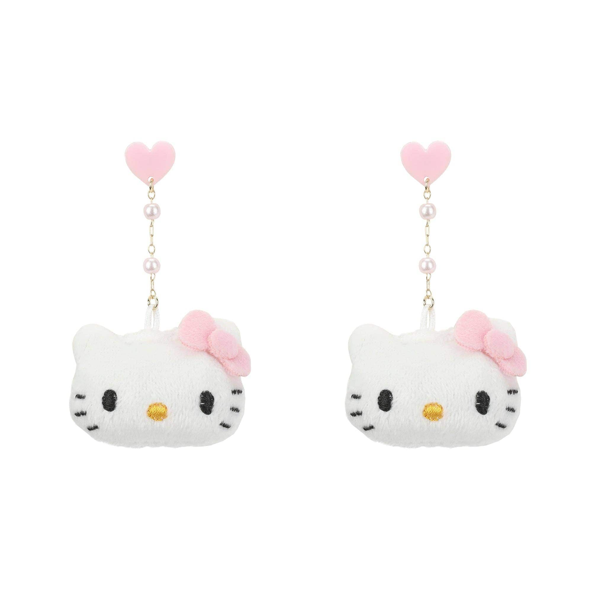 Bioworld Merchandising Hello Kitty Heart & Pearls Plush Earrings Kawaii Gifts 198996123121