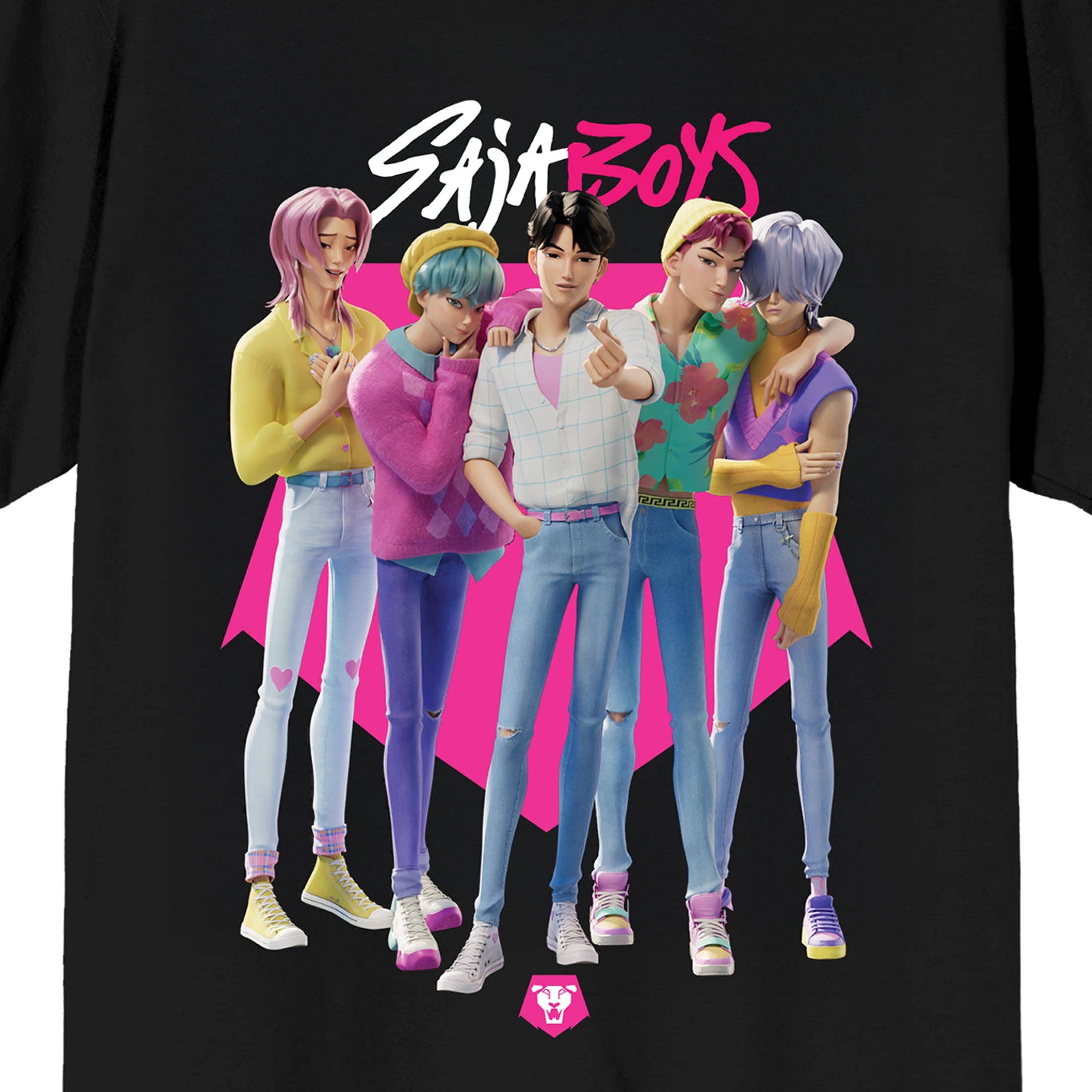 Bioworld Merchandising KPop Demon Hunters Saja Boys on Black Short Sleeve Adult T Shirt XS Kawaii Gifts 198996543806