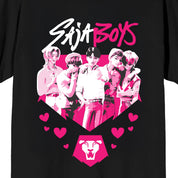 Bioworld Merchandising KPop Demon Hunters Saja Boys Pink and White on Black Short Sleeve Adult T Shirt XS Kawaii Gifts 198996543905