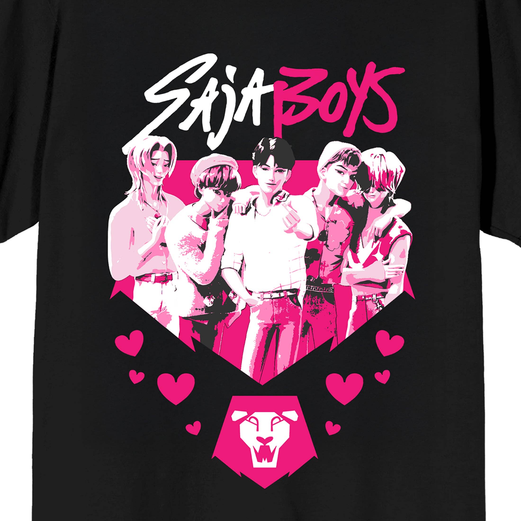 Bioworld Merchandising KPop Demon Hunters Saja Boys Pink and White on Black Short Sleeve Adult T Shirt XS Kawaii Gifts 198996543905