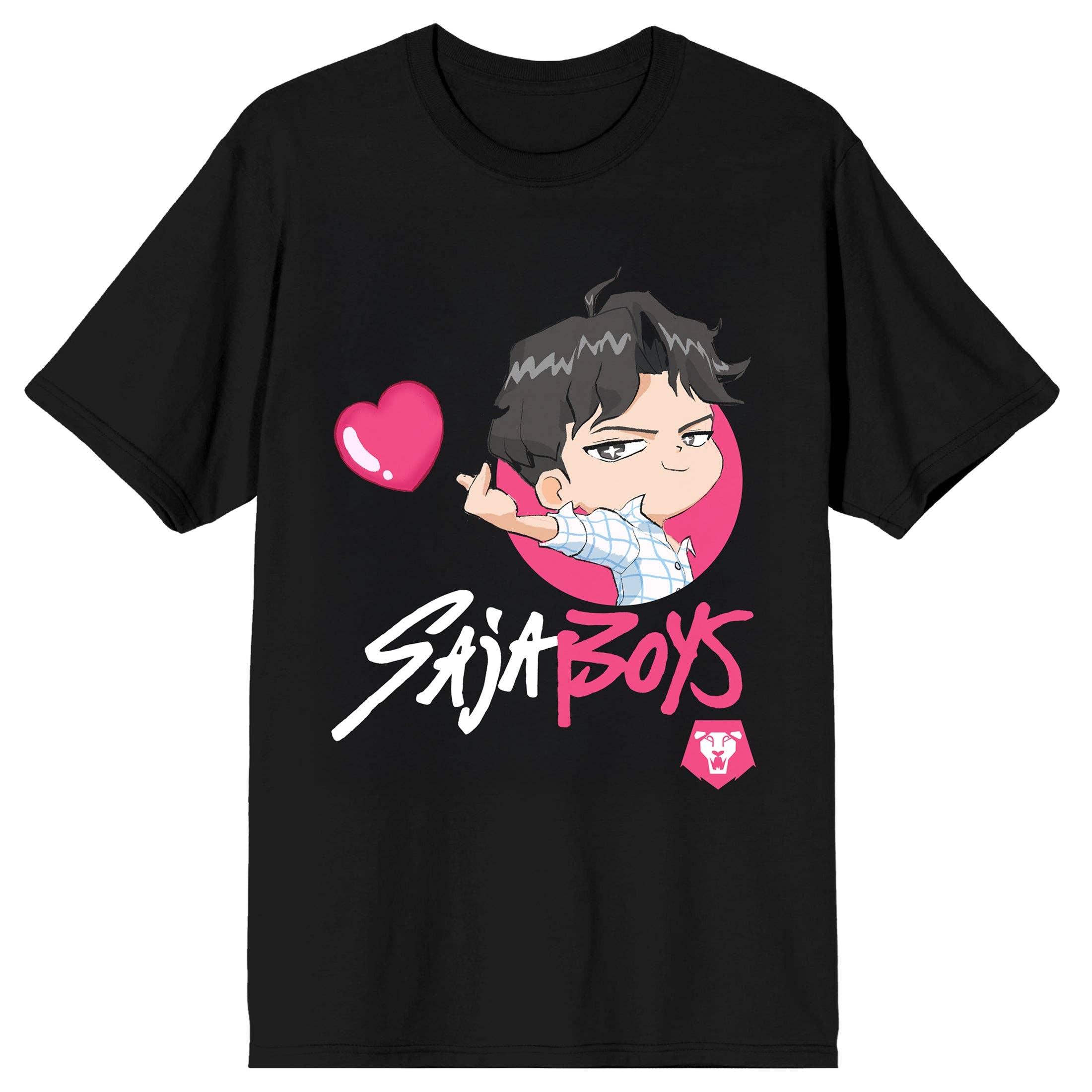 Bioworld Merchandising KPop Demon Hunters Saju Boys Jinu Heart on Black Short Sleeve Adult T Shirt Kawaii Gifts