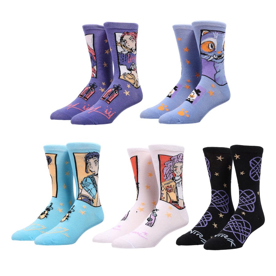 Bioworld Merchandising KPop Demon Hunters Huntrix & Derpy 5-Pair Pack Adult Crew Socks Kawaii Gifts 198996630339